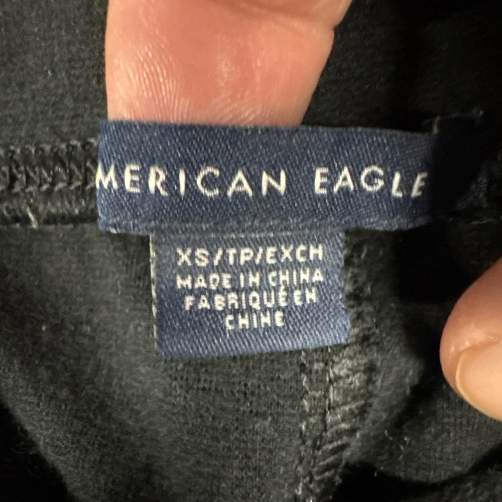 American Eagle Jeans Womens XS Black Jeggings Ribbed Knee Zipper Skinny Ankle